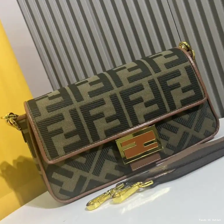 Affordable HOT Fendi Medium Baguette Motif Green Canvas FF Bag In 0625